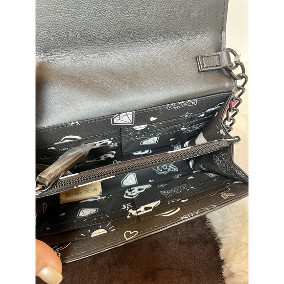 Betsey Johnson XOSYBIL Black Faux Leather Crossbody Bag White Heart Studs - Picture 5 of 11